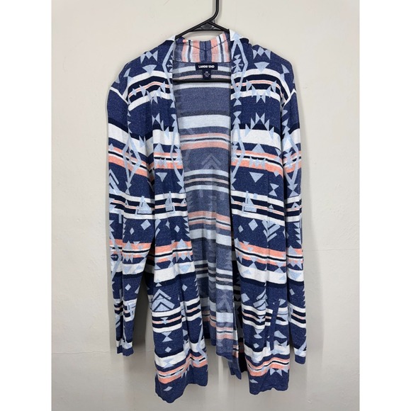 Lands' End Sweaters - Lands' End Cardigan Womens 2X Multi Southwestern Native Lightweight Open Front
